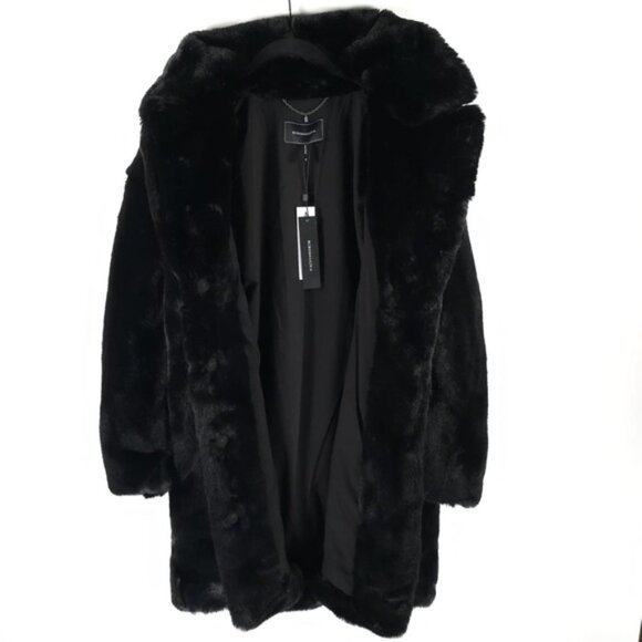NWT BCBGMAXAZRIA TEDDY BEAR Black Faux Fur Jacket Pockets 15331BM-001 MEDIUM